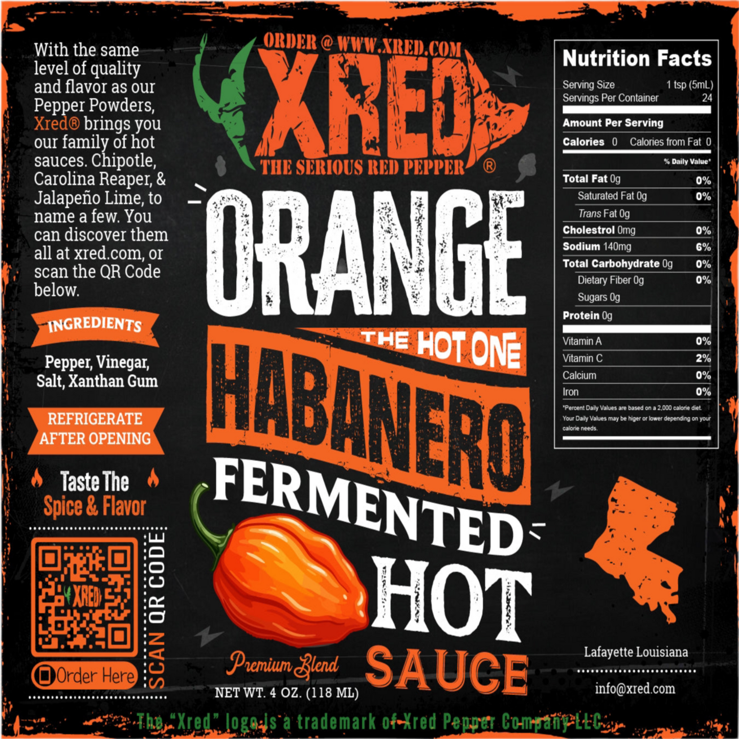 Xred's Orange Habanero Hot Sauce 4.6oz